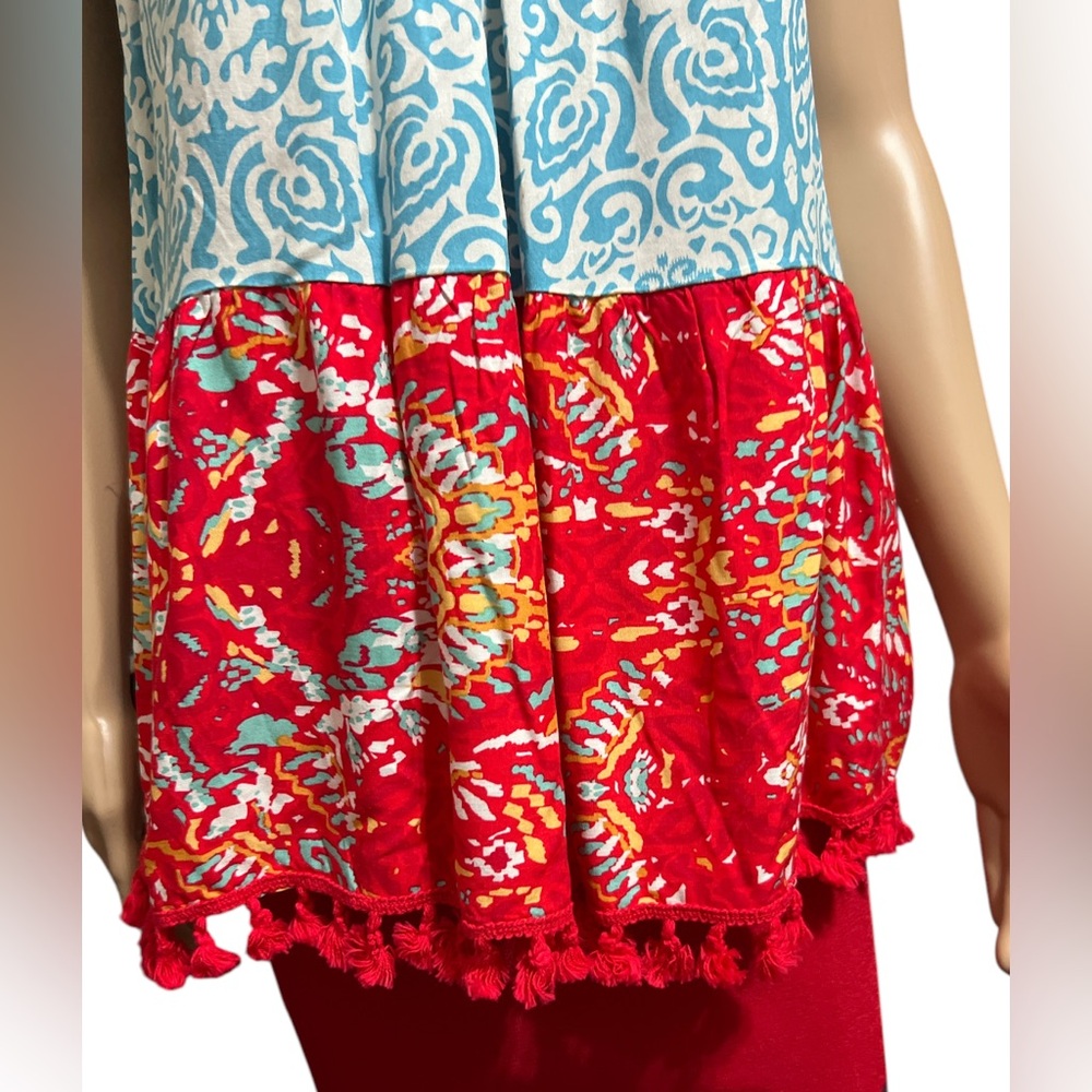 NWT Calessa Size XL Embroidered Patchwork Peasant Split V-Neck Sleeveless Blouse - Picture 7 of 11